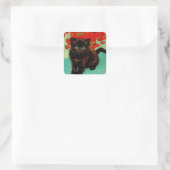 Van Gogh Black Cat Red Blume Quadratischer Aufkleber (Tasche)