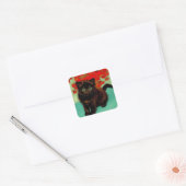 Van Gogh Black Cat Red Blume Quadratischer Aufkleber (Umschlag)
