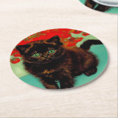 Van Gogh Black Cat Red Blume Runder Pappuntersetzer (Angewinkelt)