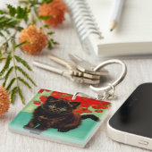 Van Gogh Black Cat Red Blume Schlüsselanhänger (Vorderseite rechts)