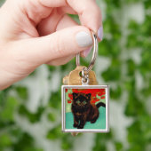 Van Gogh Black Cat Red Blume Schlüsselanhänger (Hand)