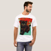 Van Gogh Black Cat Red Blume T-Shirt (Vorne ganz)