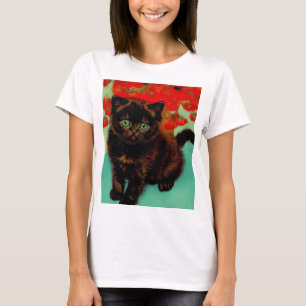 Van Gogh Black Cat Red Blume T-Shirt