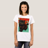 Van Gogh Black Cat Red Blume T-Shirt (Vorne ganz)