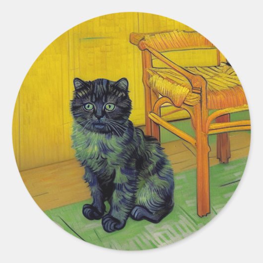 Van Gogh Black Cat Runder Aufkleber (Vorderseite)