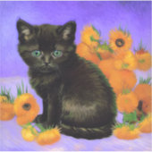 Van Gogh Black Kitten mit Sonnenblumen Aufkleber (Vorderseite)