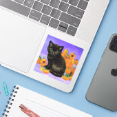 Van Gogh Black Kitten mit Sonnenblumen Aufkleber (Laptop mit iPhone)