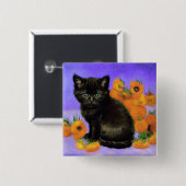 Van Gogh Black Kitten mit Sonnenblumen Button (Vorne & Hinten)
