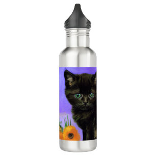 Van Gogh Black Kitten mit Sonnenblumen Edelstahlflasche