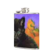 Van Gogh Black Kitten mit Sonnenblumen Flachmann (Links)