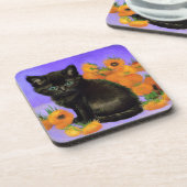 Van Gogh Black Kitten mit Sonnenblumen Getränkeuntersetzer (Linke Seite)