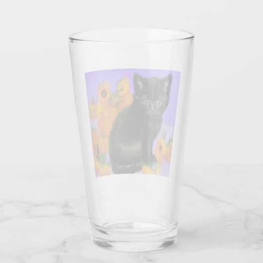 Van Gogh Black Kitten mit Sonnenblumen Glas (Rückseite)