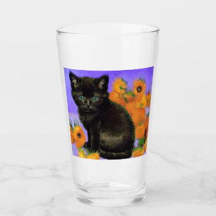 Van Gogh Black Kitten mit Sonnenblumen Glas