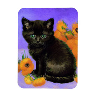 Van Gogh Black Kitten mit Sonnenblumen Magnet