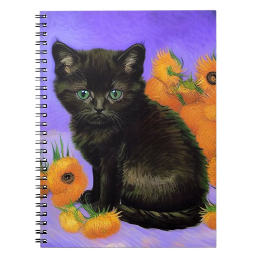 Van Gogh Black Kitten mit Sonnenblumen Notizblock (Vorderseite)
