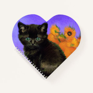 Van Gogh Black Kitten mit Sonnenblumen Notizblock
