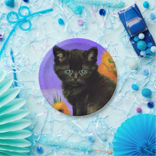 Van Gogh Black Kitten mit Sonnenblumen Pappteller (Party)