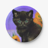 Van Gogh Black Kitten mit Sonnenblumen Pappteller (Vorderseite)