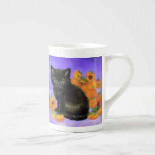Van Gogh Black Kitten mit Sonnenblumen Porzellantasse