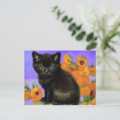 Van Gogh Black Kitten mit Sonnenblumen Postkarte (Stehend Vorderseite)