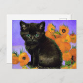 Van Gogh Black Kitten mit Sonnenblumen Postkarte (Vorne/Hinten)