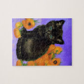 Van Gogh Black Kitten mit Sonnenblumen Puzzle (Horizontal)