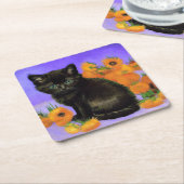 Van Gogh Black Kitten mit Sonnenblumen Rechteckiger Pappuntersetzer (angewinkelt)