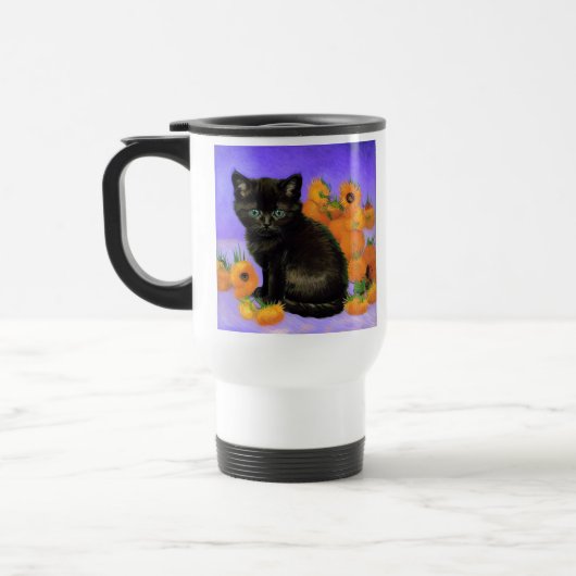 Van Gogh Black Kitten mit Sonnenblumen Reisebecher (Links)