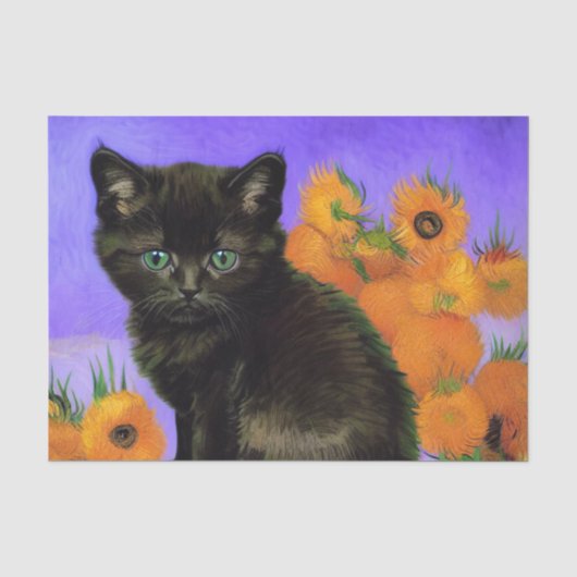 Van Gogh Black Kitten mit Sonnenblumen Seidenpapier (Vorderseite)