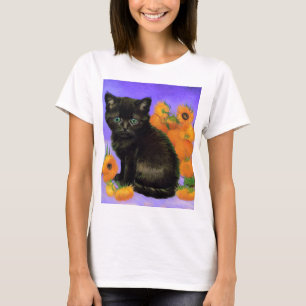 Van Gogh Black Kitten mit Sonnenblumen T-Shirt