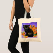 Van Gogh Black Kitten mit Sonnenblumen Tragetasche (Vorderseite (Produkt))