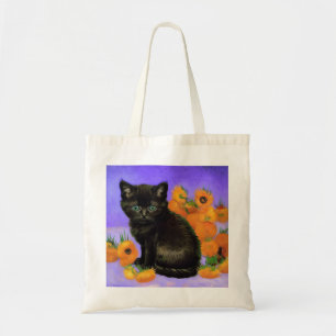 Van Gogh Black Kitten mit Sonnenblumen Tragetasche
