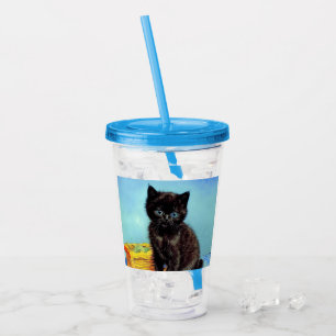 Van Gogh Black Kitten mit Yarn Acryltrinkbecher