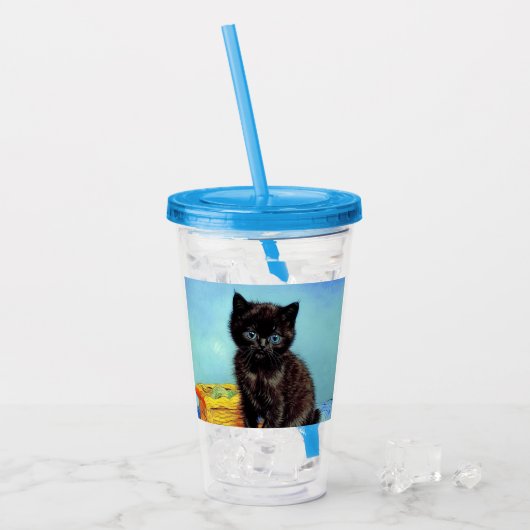 Van Gogh Black Kitten mit Yarn Acryltrinkbecher (Vorderseite Ice)