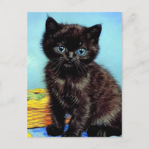 Van Gogh Black Kitten mit Yarn Feiertagspostkarte