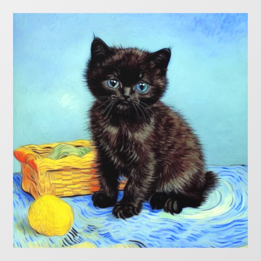 Van Gogh Black Kitten mit Yarn Fensteraufkleber (Blatt)