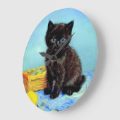 Van Gogh Black Kitten mit Yarn Große Wanduhr (Winkel)