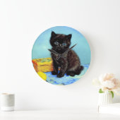 Van Gogh Black Kitten mit Yarn Große Wanduhr (Zuhause)