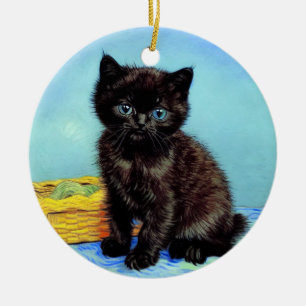 Van Gogh Black Kitten mit Yarn Keramik Ornament