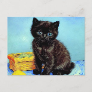 Van Gogh Black Kitten mit Yarn Postkarte