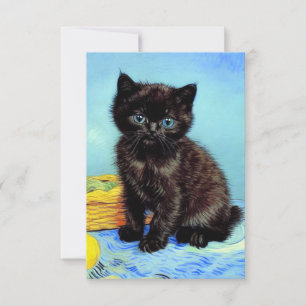 Van Gogh Black Kitten mit Yarn RSVP Karte