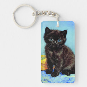 Van Gogh Black Kitten mit Yarn Schlüsselanhänger