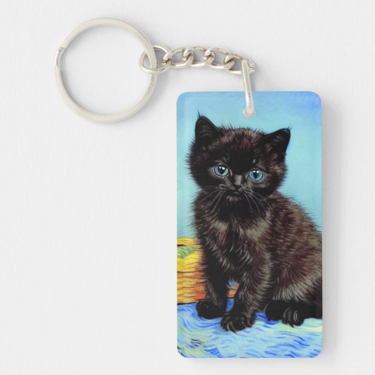 Van Gogh Black Kitten mit Yarn Schlüsselanhänger (Vorderseite)