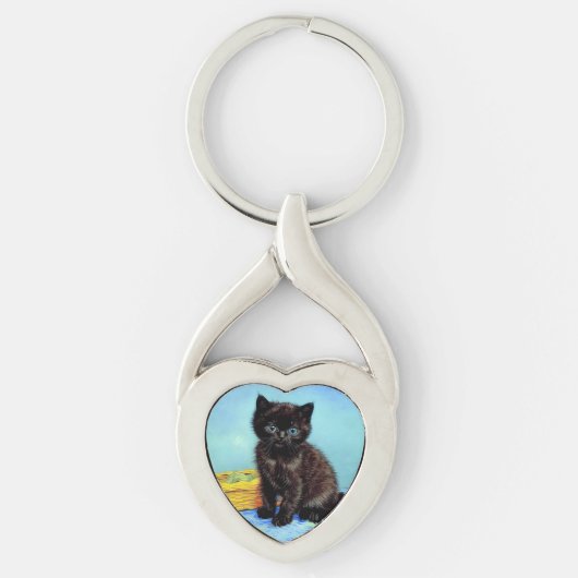 Van Gogh Black Kitten mit Yarn Schlüsselanhänger (Vorderseite)
