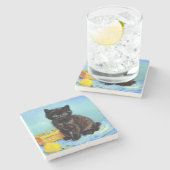 Van Gogh Black Kitten mit Yarn Steinuntersetzer (Seitenansicht)