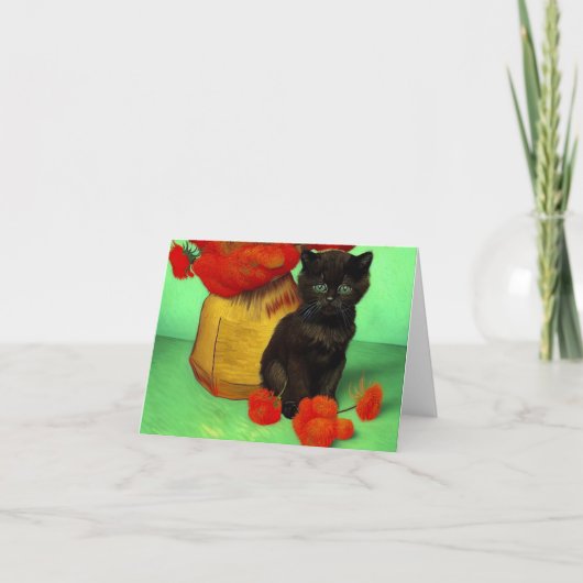 Van Gogh Black Kitten Red Blume Ankündigung (Vorderseite)