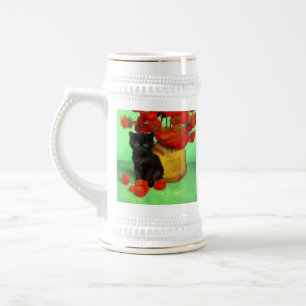 Van Gogh Black Kitten Red Blume Bierglas