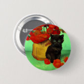 Van Gogh Black Kitten Red Blume Button (Vorne & Hinten)