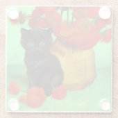 Van Gogh Black Kitten Red Blume Glasuntersetzer (Rückseite)