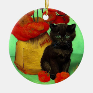 Van Gogh Black Kitten Red Blume Keramik Ornament